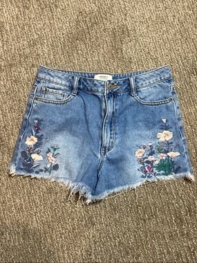 Forever 21 Light Blue Embroidered Denim Cutoff Shorts